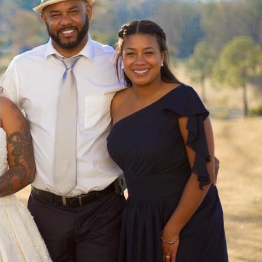 Navy blue off the shoulder floor length Gown sz 8